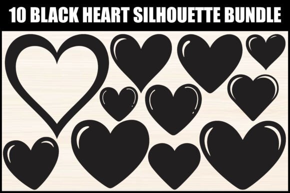 10 Black Heart Silhouette Bundle