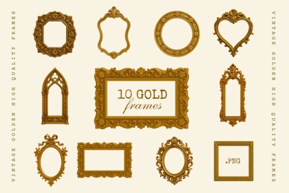 10 Vintage Gold Frames Clipart for Elegant Designs