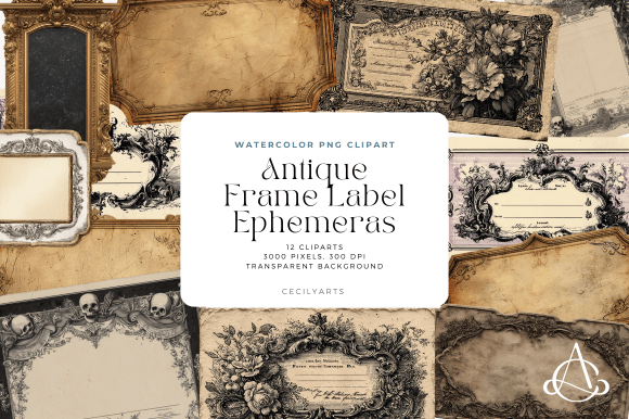 Antique Frame Label Ephemeras for Vintage Design