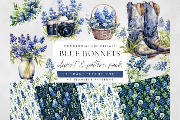 Bluebonnets Watercolor Clipart PNG: Elevating Botanical Design with Authentic Texas Florals