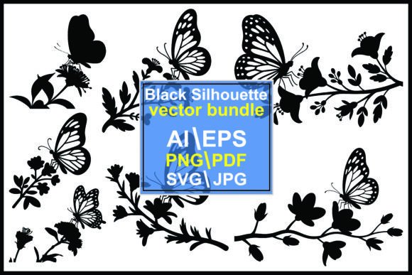 Butterfly and Floral Silhouette Art