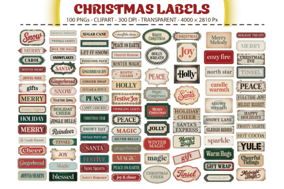 Christmas Labels Clipart – 100 PNGs: Elevating Your Holiday Branding and Crafts