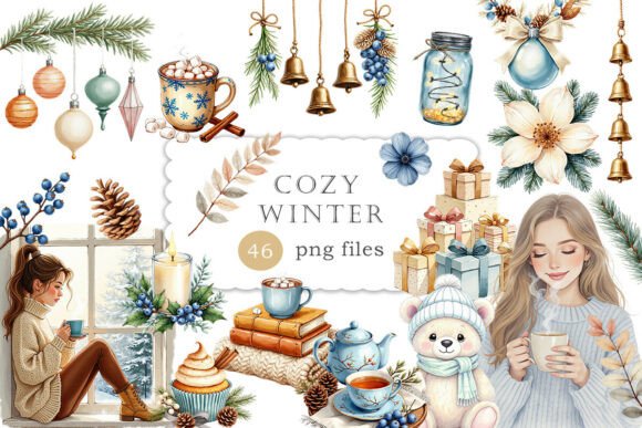 Cozy Blue Beige Winter Christmas PNG