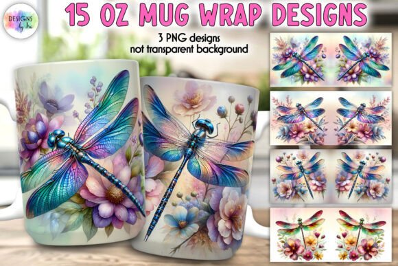 Dragonfly Mug Wrap, Floral Mug Design: Elevating Sublimation Projects with Nature-Inspired Art