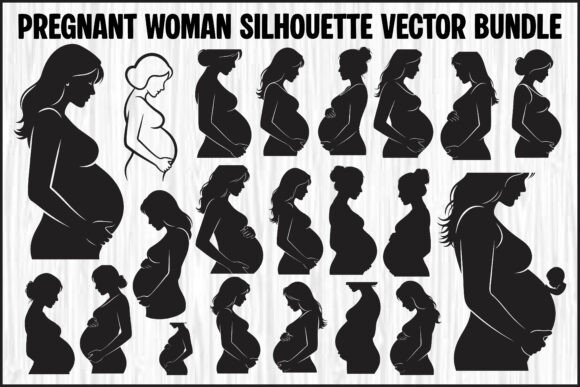 Elegant Pregnant Woman Silhouette Vector Bundle