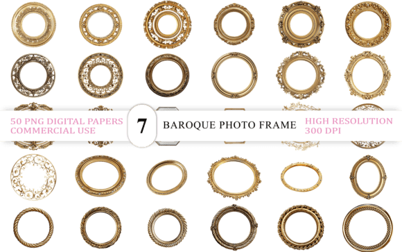 Elegant Round Gold Border Photo Frames