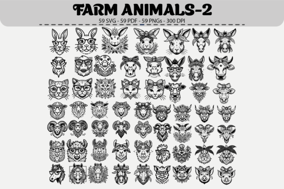 Farm Animal Faces: 59 Cute Designs