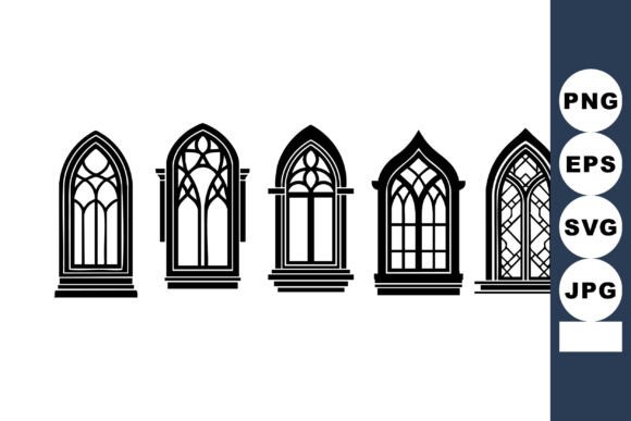 Gothic Style Arched Windows Vector with Detailed Tracery for Architectural Design