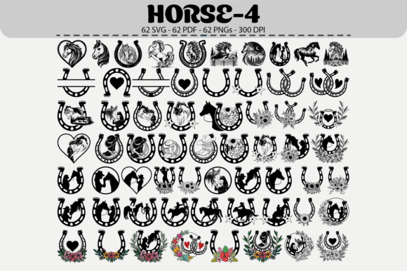 Horseshoe Horse Bundle: 62 Western Designs