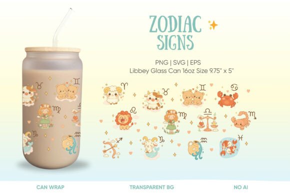 Kawaii Zodiac Can Wrap Design