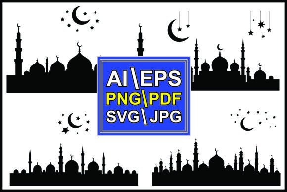 Mosque Skyline Silhouettes with Moons