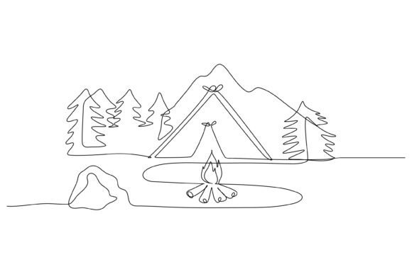 Mountain Camping Line Art Design
