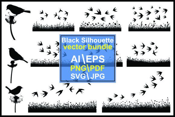 Silhouette Birds Flying Over Grassy Fields