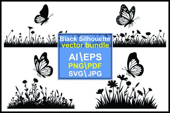 Silhouette Butterflies Flying Wildflower: Elevating Design with Minimalist Nature Art