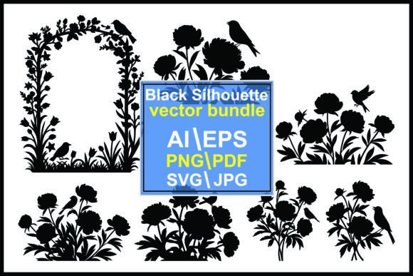Silhouettes of Flowers and Birds Bundle