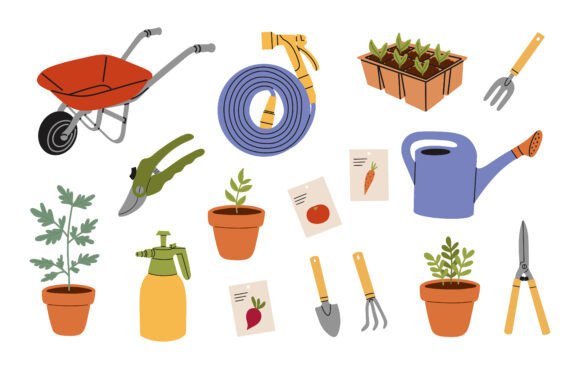 Strategic Visual Assets: Leveraging the Gardening Tools and Plants Clipart Set for Brand Growth