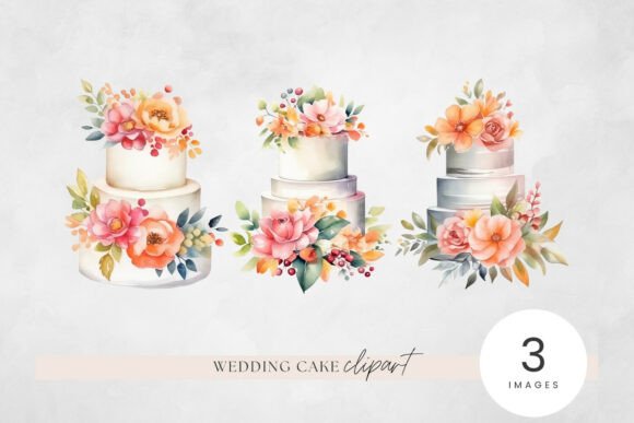 Summer Wedding Cake Watercolor Clipart P