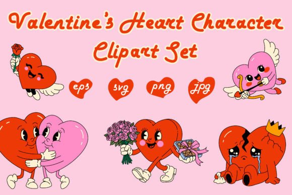 Valentine’s Heart Character Clipart Set